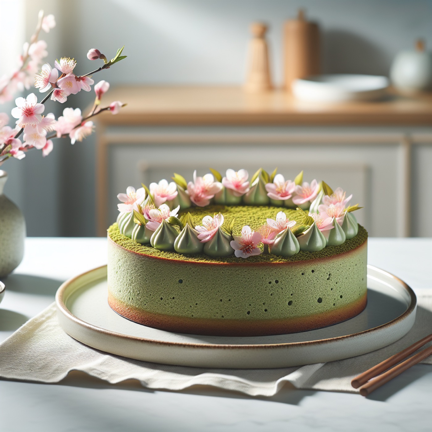 Sakura Matcha Cake (Cherry Blossom Green Tea Cake)