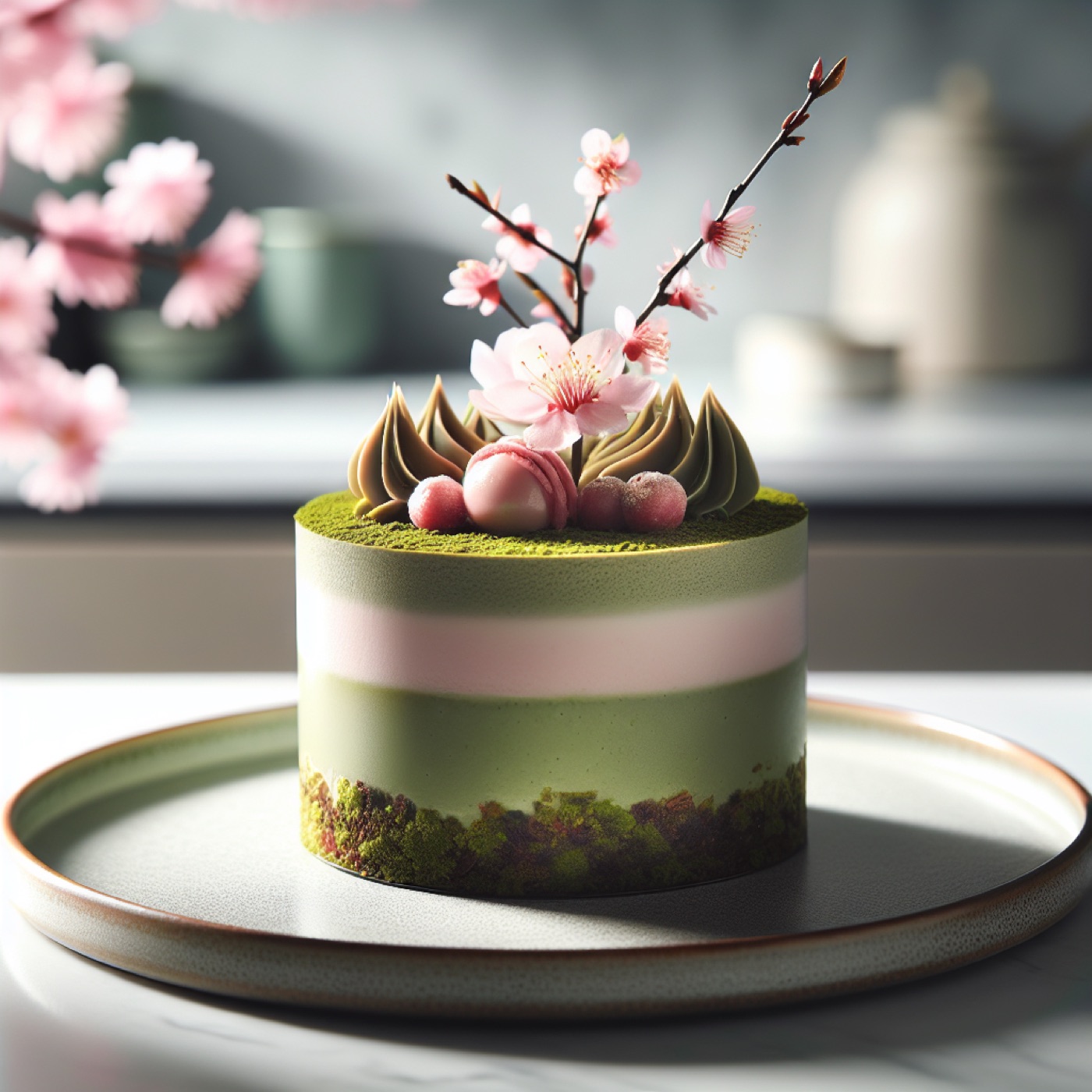 No-Bake Matcha Sakura Mousse Cake (Cherry Blossom Cheesecake)