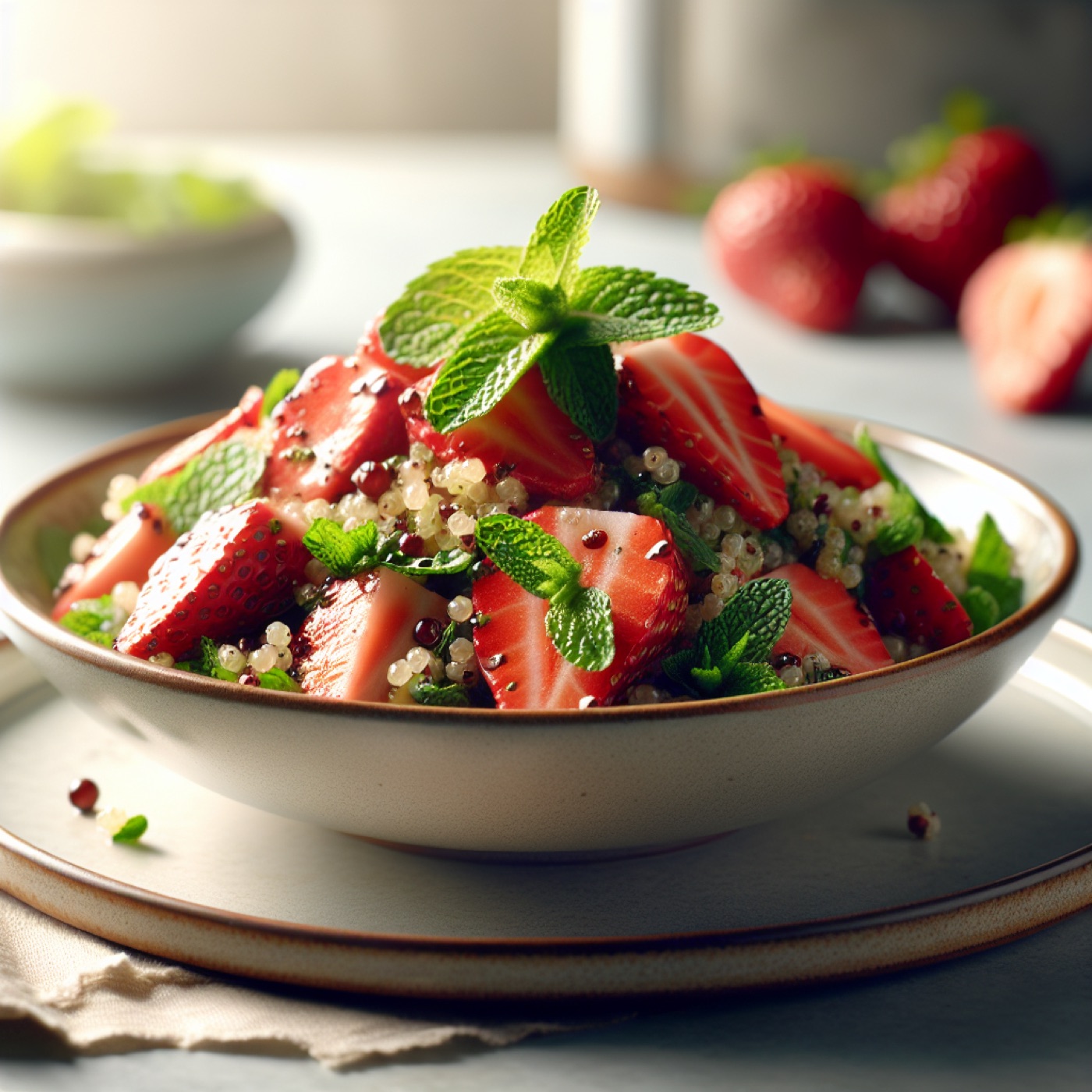 Strawberry Mint Quinoa Salad with Toasted Almonds and Honey-Lemon Dressing