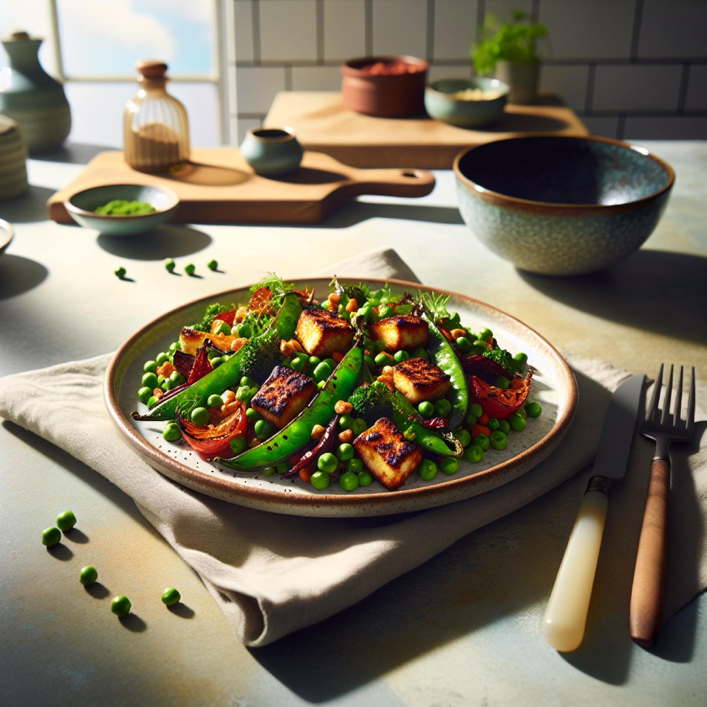 Moroccan Spiced Roasted Sugar Snap Pea Salad