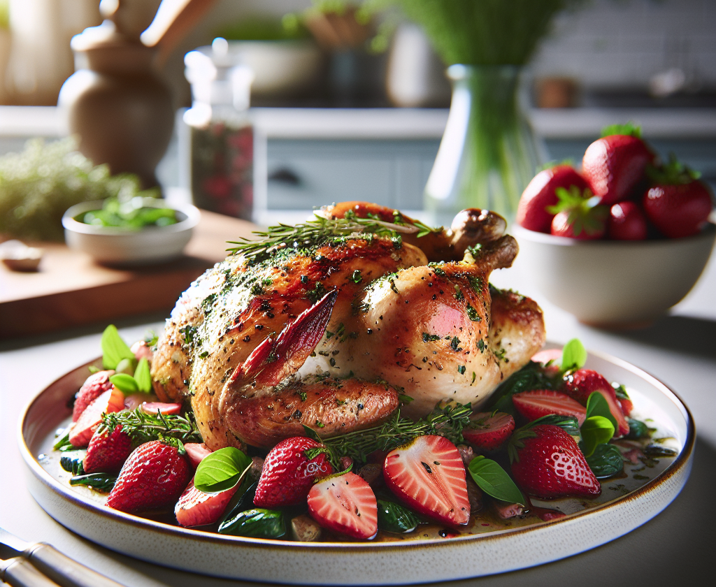 春季香草烤鸡配西式香醋草莓沙拉