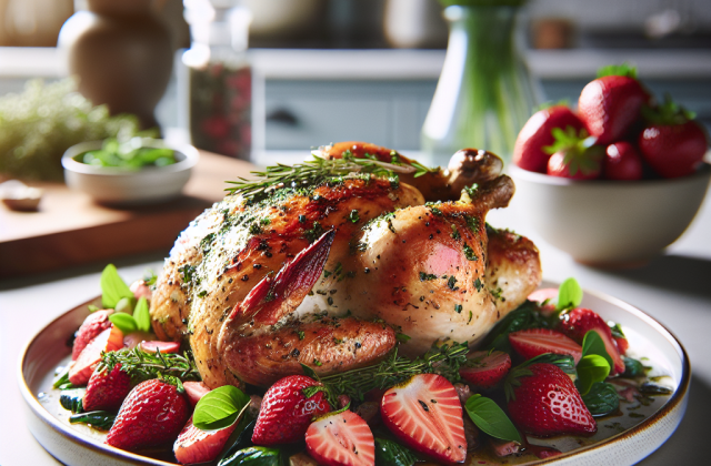 春季香草烤鸡配西式香醋草莓沙拉