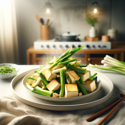 春季中式葱香豆腐炒春笋