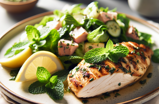 春季香草烤鸡胸配柠檬薄荷沙拉