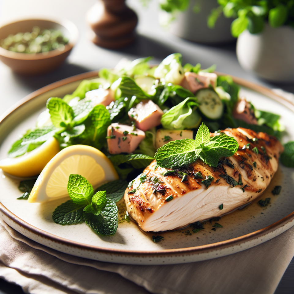 春季香草烤鸡胸配柠檬薄荷沙拉