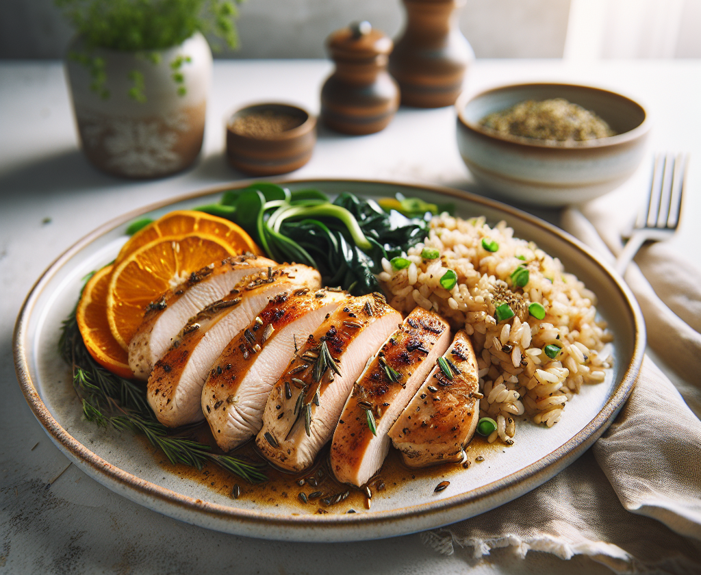 春季清新香橙鸡胸配香草糙米
