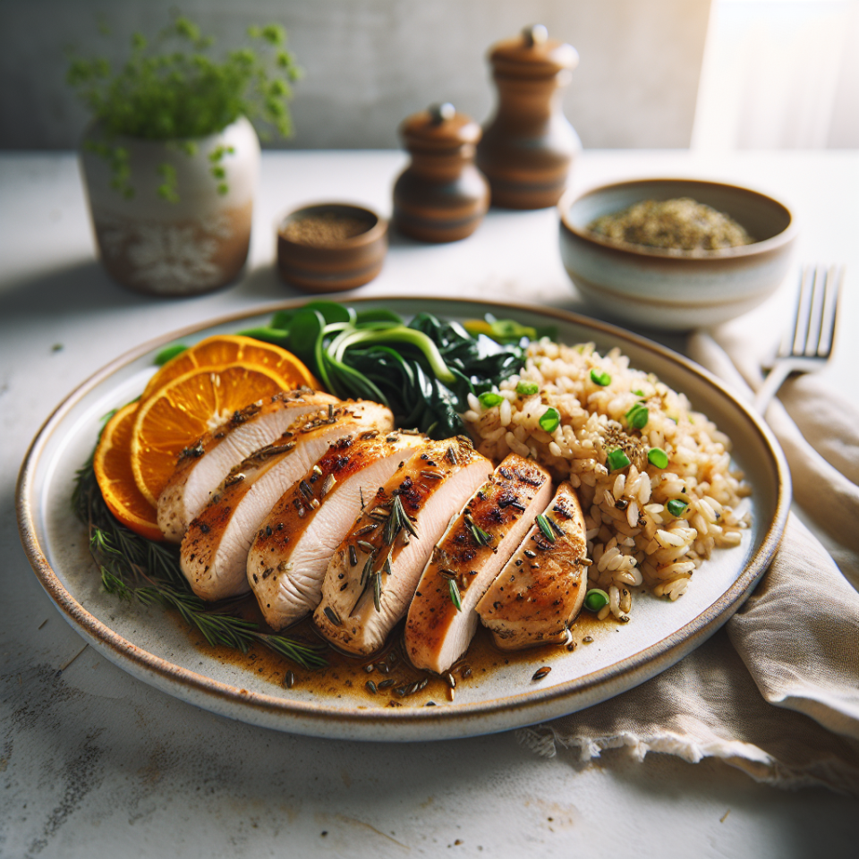 春季清新香橙鸡胸配香草糙米