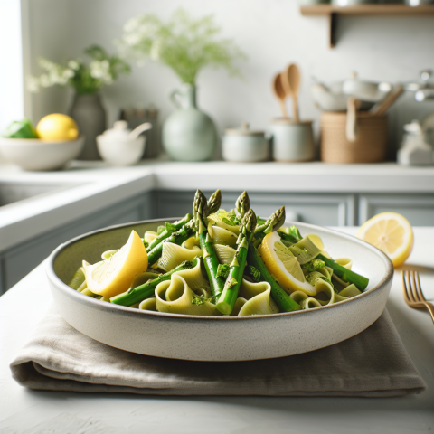春季绿芦笋柠檬意面