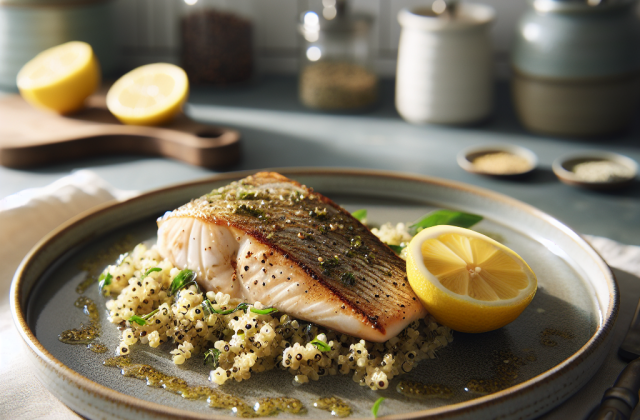 春季柠檬香料烤鱼配香草藜麦