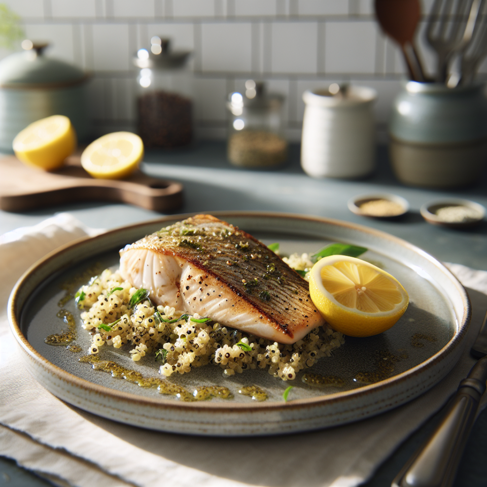 春季柠檬香料烤鱼配香草藜麦